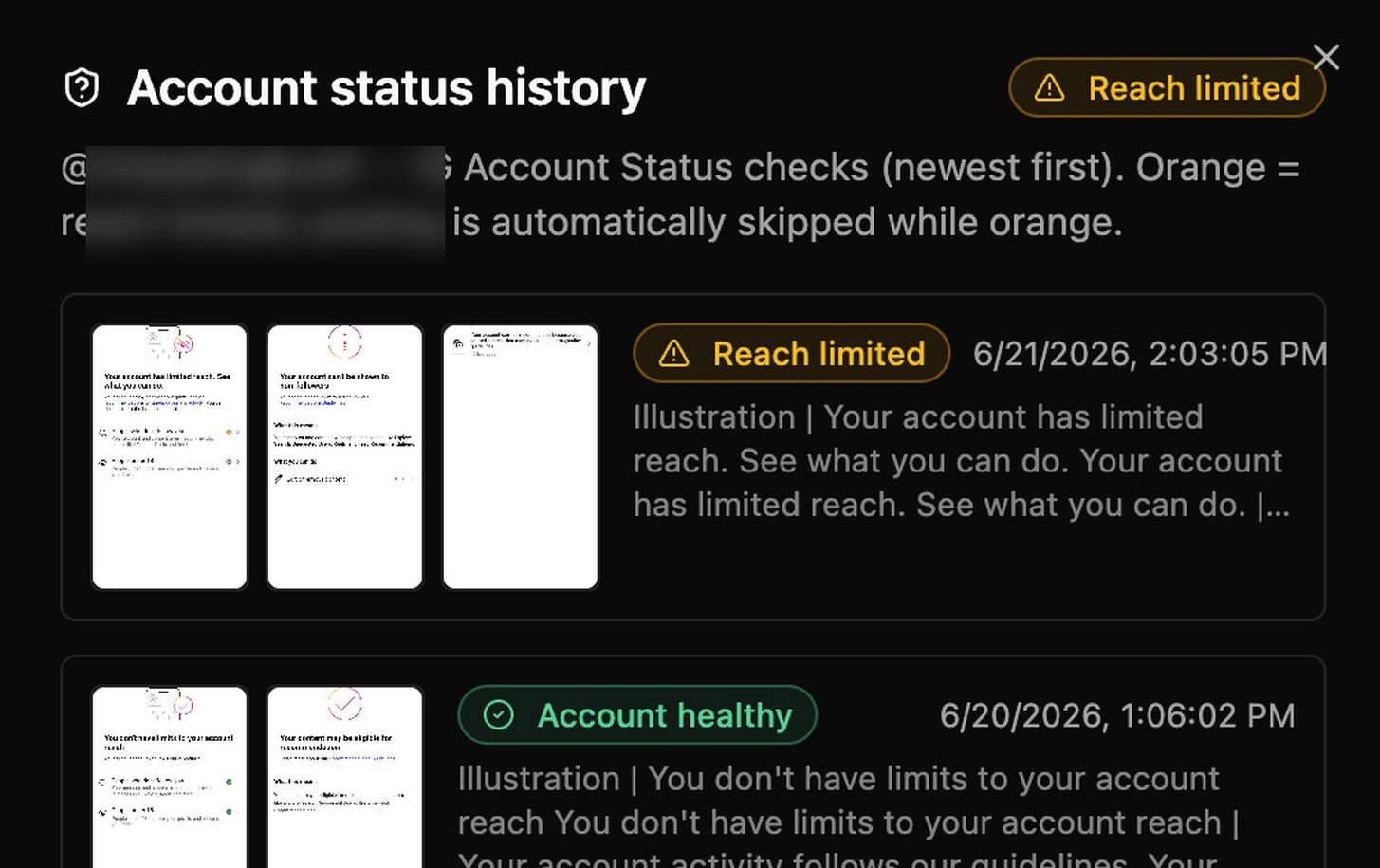 Account Status Check — reach-limit watcher in Butter v2.1