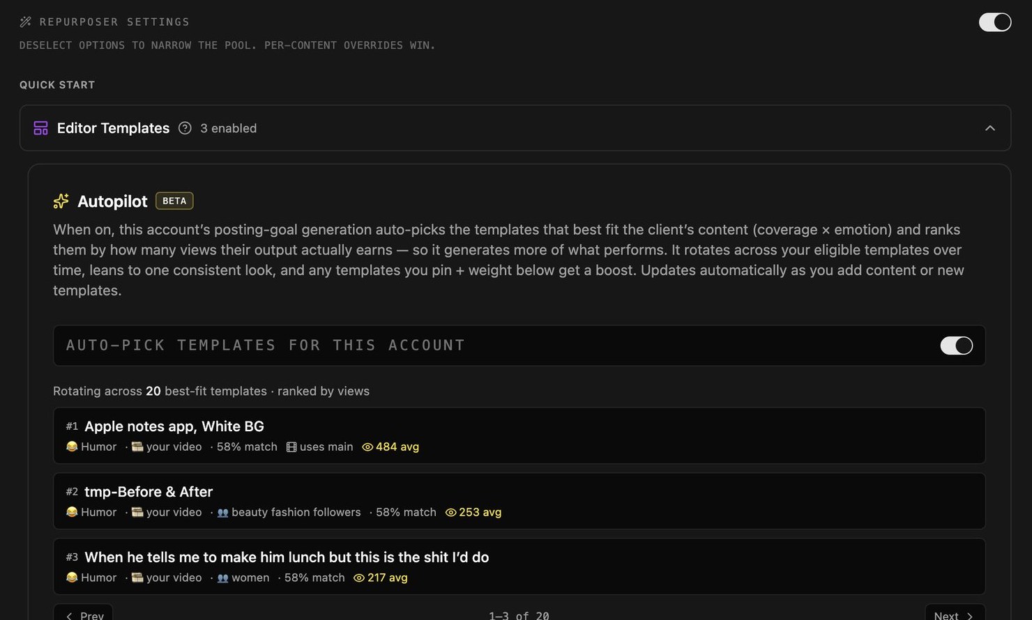 Autopilot picks the templates in Butter v2.1